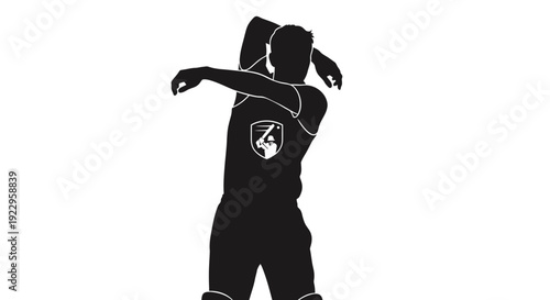 Dynamic sports player in action with shield logo on jersey