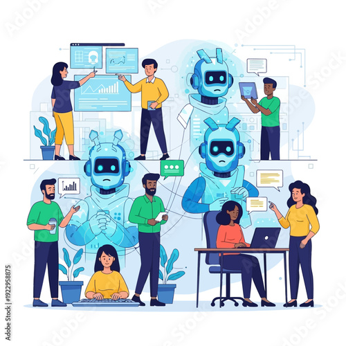 Cartoon vector illustration set of a business people team and diverse workers including a doctor and builder symbols for a group meeting profession sign