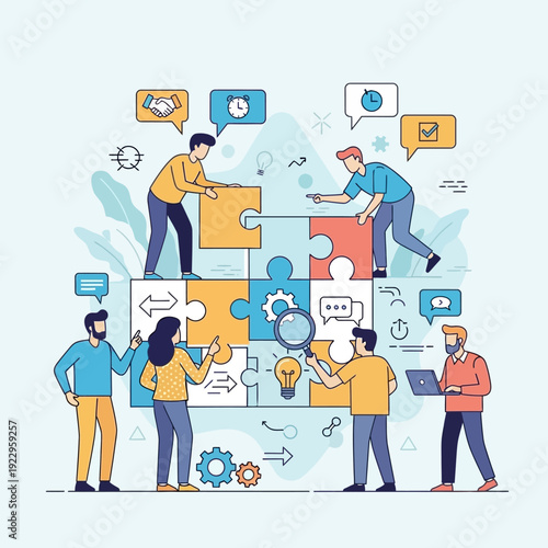 Vector illustration set of a business team and social network concept featuring cartoon businessman icons for global web communication and group work