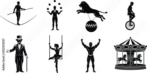 Unique Circus Silhouette Art Collection – Perfect for Posters, T-Shirts, Home Decor, Creative Marketplace Designs, Entertainment Lovers, and Artistic Inspiration