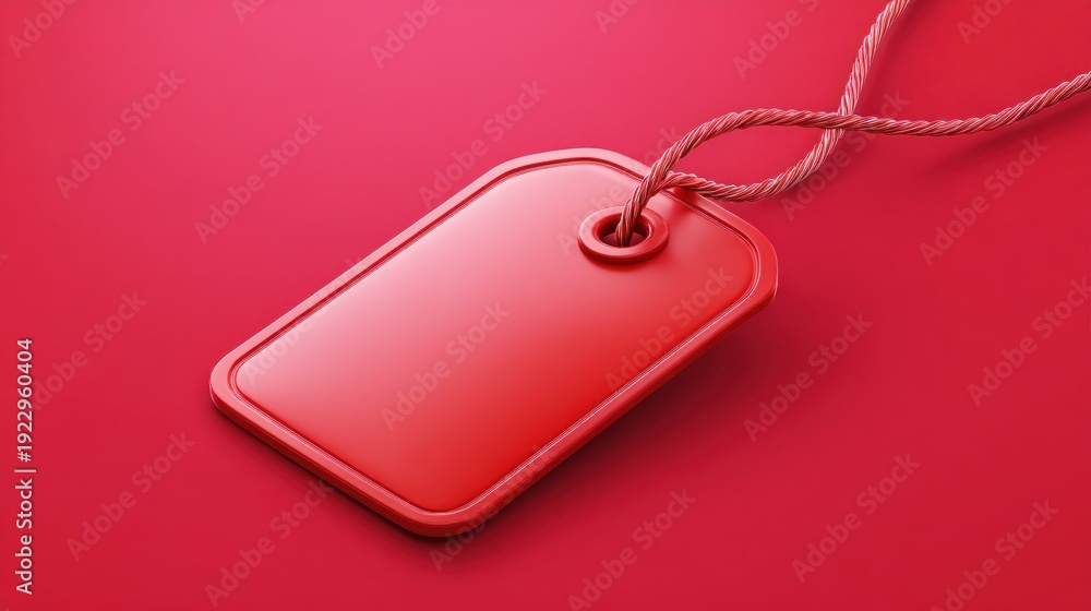 Fototapeta premium Red rectangular tag with string, blank surface, ideal for labeling or branding
