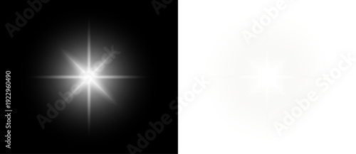 Star white glow sparkle light on elegant silver abstract background with shining beam flare burst glitter magic rays isolated on transparent dark scene.