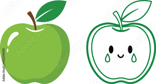 Green apple character illustration with outline