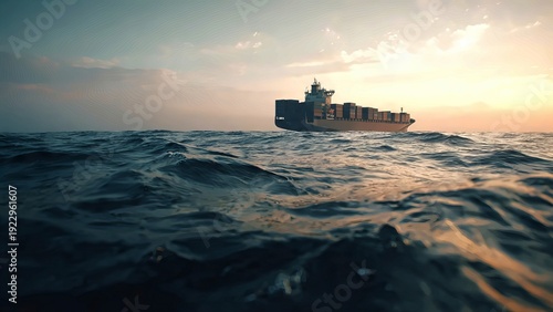 Wallpaper Mural Cargo ship with containers on calm ocean during sunset Torontodigital.ca