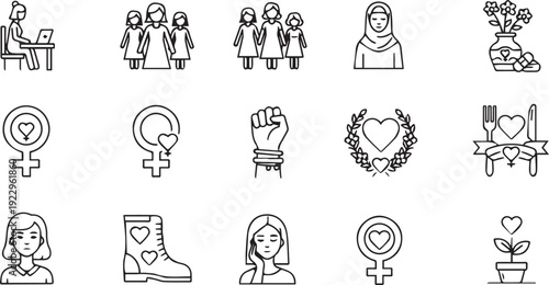 Set of icons representing women and gender