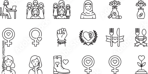 Set of icons representing women and gender