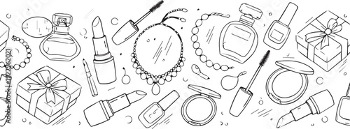 Sketched makeup products horizontal frame