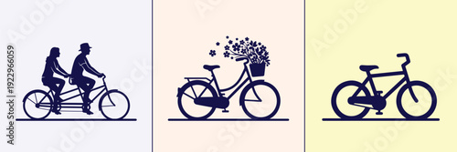 Vintage Bicycle and Basket Silhouette Bundle Featuring Retro Bikes, Flower Baskets, Picnic Scenes, Tandem Rides, and Lifestyle Outdoor Vector Illustration Design