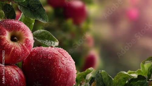 Fresh red apples with drops of water