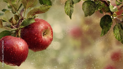 Fresh red apples with drops of water