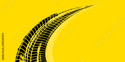 Rally racing sport grunge background, vector checkered flag and tire tracks road race pattern.