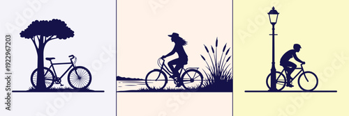 Vintage Bicycle and Basket Silhouette Bundle Featuring Retro Bikes, Flower Baskets, Picnic Scenes, Tandem Rides, and Lifestyle Outdoor Vector Illustration Design