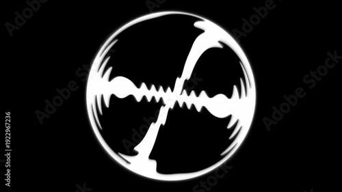 Abstract white glowing liquid sphere animation , distorted neon wavy ball on black
