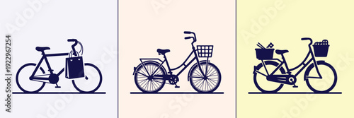 Vintage Bicycle and Basket Silhouette Bundle Featuring Retro Bikes, Flower Baskets, Picnic Scenes, Tandem Rides, and Lifestyle Outdoor Vector Illustration Design