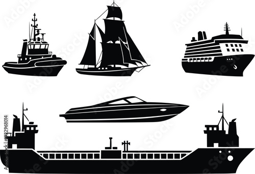 Collection of various types of ships and boats