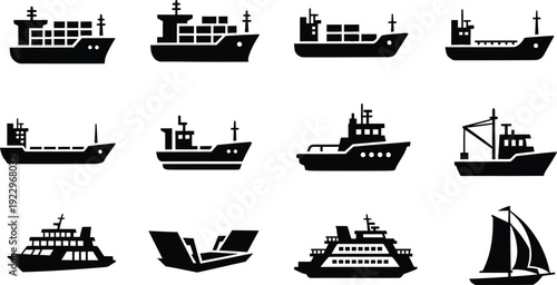 Collection of various ship and boat silhouettes