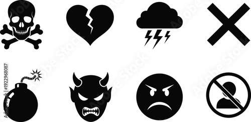 Collection of negative emotions and warning symbols
