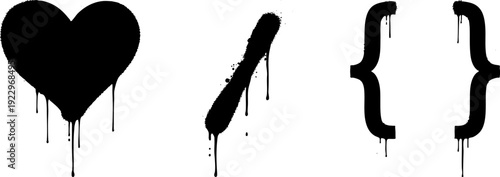 Graffiti Style Black Symbols Set with Paint Drips
