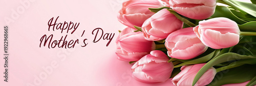 Wallpaper Mural Pink tulips bouquet with Happy Mother’s Day text on pastel background Torontodigital.ca