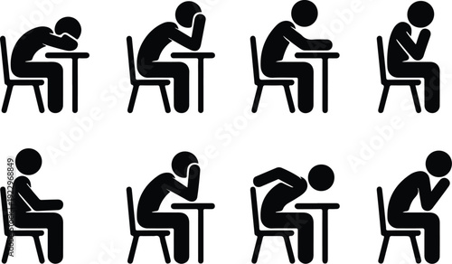 Sitting Postures Stick Figure Silhouette Icon Set Body Language Sitting Pose Silhouette Vector Pack