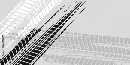 Rally racing sport grunge background, vector checkered flag and tire tracks road race pattern.