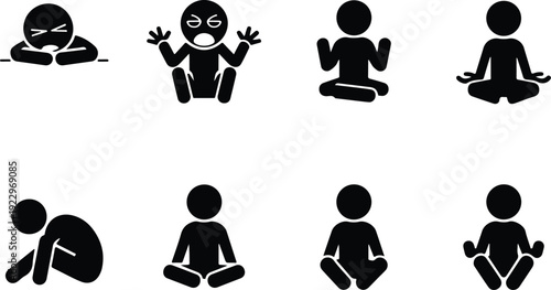 Sitting Postures Stick Figure Silhouette Icon Set Body Language Sitting Pose Silhouette Vector Pack