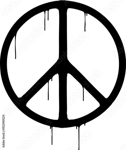 Grungy Peace Symbol Icon Dripping Black Paint