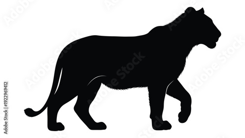 Silhouette of a majestic lion depicted in a striking black form against a white background
