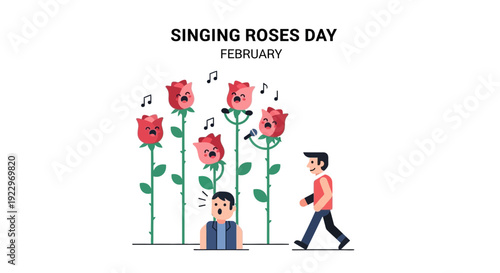 Singing Roses Day February Celebration Cartoon