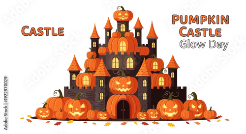 Spooky Pumpkin Castle Halloween Illustration
