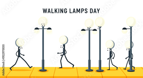 Walking Lamps Day - Cartoon Streetlights With Legs And Faces