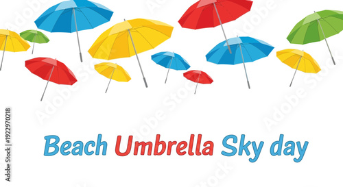 Colorful Beach Umbrellas Floating in Sky - Summer Fun