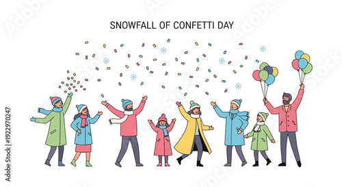 People Celebrating Snowfall of Confetti Day with Balloons
