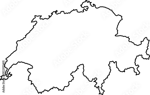 Precise vector outline map of Switzerland, representing its national borders and unique geographical shape for educational and graphic design purposes