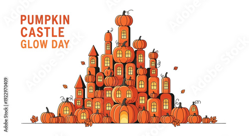Pumpkin Castle Glow Day Illustration - Autumn Fantasy Architecture