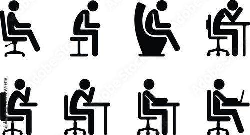 Sitting Postures Stick Figure Silhouette Icon Set Body Language Sitting Pose Silhouette Vector Pack