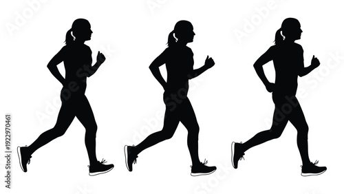 Silhouettes of three women running depicting motion and athleticism high quality