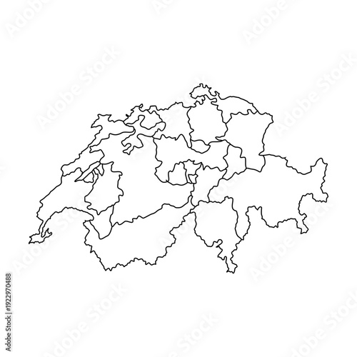 Blank outline vector map of Switzerland clearly showing all its administrative cantons, perfect for geographical study, educational resources, and regional analysis applications