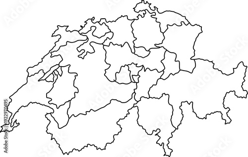 Outline map of Switzerland showing its cantons, a geographical representation of the country for informational purposes