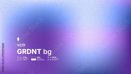 Abstract purple blue gradient vector background with digital particles and grainy noise texture. Modern flow color effect with light spot for banner, poster or cover design. Violet aesthetic fluid