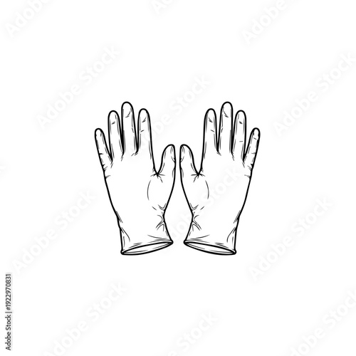 Medical Gloves Hand Drawn Outline Illustration