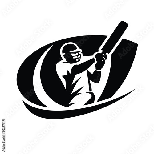 A black and white silhouette of a cricket batsman preparing to hit a ball high-quality