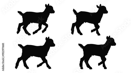 Four silhouettes of goats are displayed against a plain white background