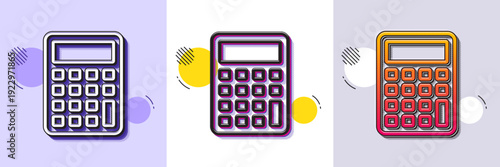 Calculator line icon. Halftone dotted pattern. Gradient icon with grain shadow. Accounting sign. Calculate finance symbol. Line calculator icon. Various designs. Vector