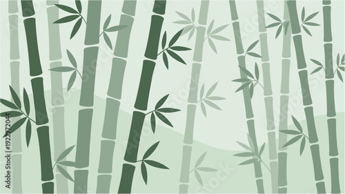 Bamboo forest pattern with stylized stems and leaves in muted green tones