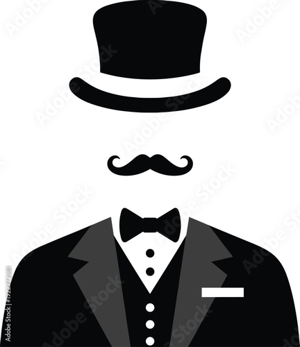 Fotografie Gentleman silhouette illustration, vintage fashion icon, top hat mustache graphi