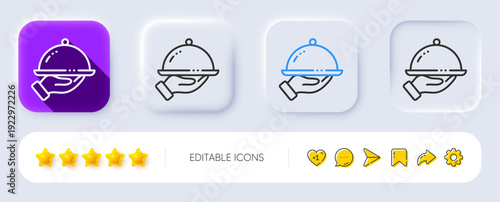 Restaurant food line icon. Neumorphic, Flat shadow, 3d buttons. Dinner sign. Hotel room service symbol. Line restaurant food icon. Social media icons. Vector