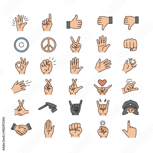 Collection of various hand gestures and signs for communication and expression