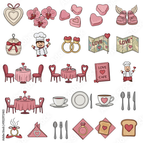 Valentines day icons and symbols for love and romance