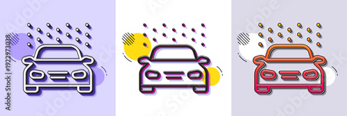 Car wash line icon. Halftone dotted pattern. Gradient icon with grain shadow. Automatic cleaning sign. Clean vehicle symbol. Line car wash icon. Various designs. Vector